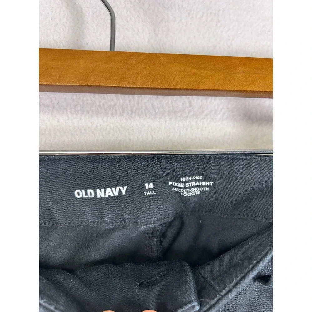 Old Navy Pixie Straight Pants Women 14 Tall Black High Rise Secret Smooth Pocket